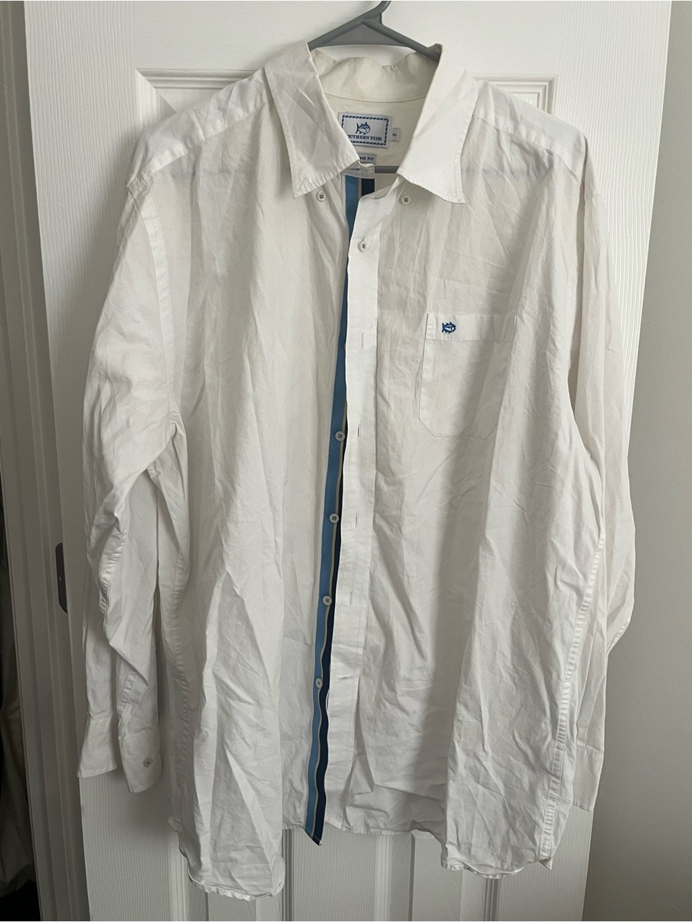 Southern Tide White Button-Down Shirt with Blue Trim
